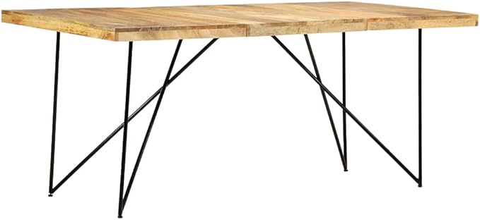 Modern Dining Table Rectangular Solid Mango Wood Steel Legs Industrial Style Natural Brown Black for Dining Room Kitchen