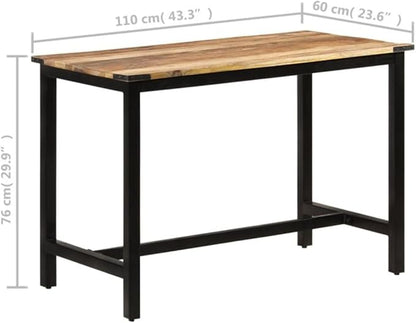 Small Dining Table 43.3"x26.4" Solid Mango Wood Brown Rectangular Kitchen Island Table Industrial Style Seats 4 Easy Assembly for Living Dining Studio