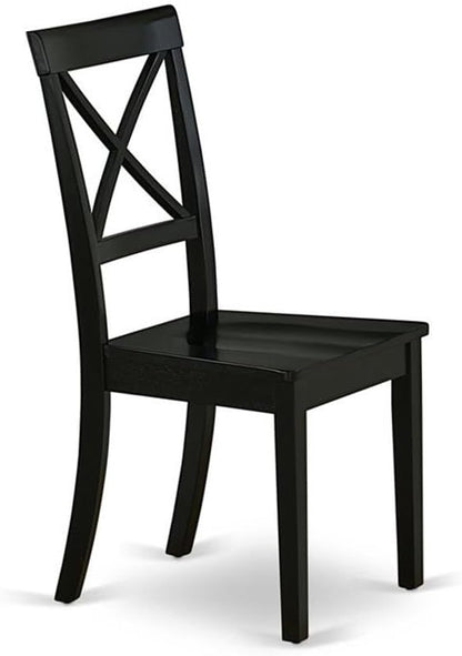 East West Furniture BOC-BLK-W Boston Dining Room Chairs - Cross Back Solid Wood Seat Chairs, Set of 2, Black