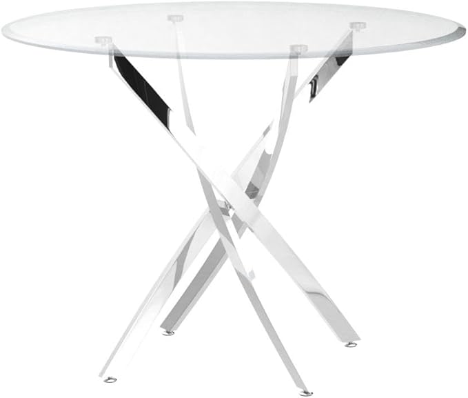 Pvillez Contemporary Dining Table, 36" Round Tempered Glass, Stainless Steel Base, Seats 4, Clear Kitchen Table for Dining