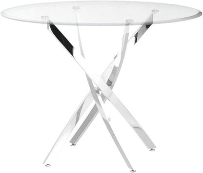 Pvillez Contemporary Dining Table, 36" Round Tempered Glass, Stainless Steel Base, Seats 4, Clear Kitchen Table for Dining