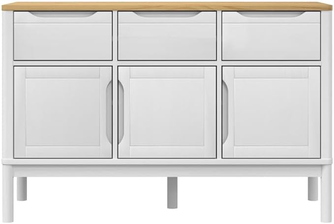 White Solid Pine Sideboard Buffet Cabinet 44.9 x 29.1 in, Modern Matte Console Credenza with 2 Drawers & 3 Doors, Versatile Bar Storage Furniture for Living Room Dining Kitchen