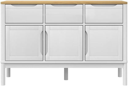 White Solid Pine Sideboard Buffet Cabinet 44.9 x 29.1 in, Modern Matte Console Credenza with 2 Drawers & 3 Doors, Versatile Bar Storage Furniture for Living Room Dining Kitchen