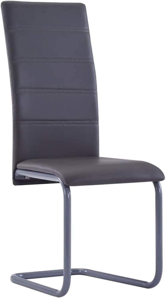 Modern Cantilever Dining Chairs 4 Pcs Gray Faux Leather Upholstered Accent Chairs with Steel Frame for Dining Room Kitchen Office