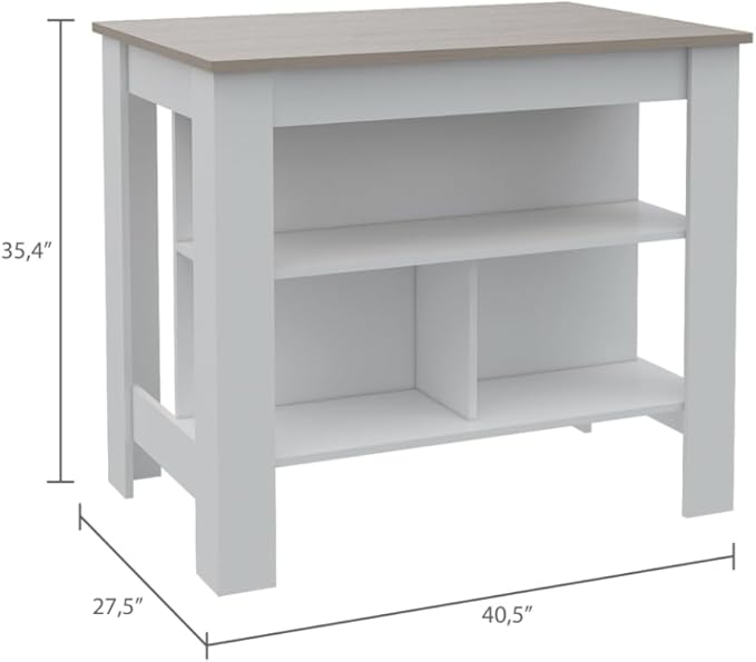 GOWE Roblar 8-Shelf 2-Door 2-Piece Kitchen Set, Kitchen Island and Pantry Cabinet White and Light Gray