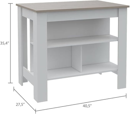 GOWE Roblar 8-Shelf 2-Door 2-Piece Kitchen Set, Kitchen Island and Pantry Cabinet White and Light Gray