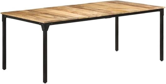 Industrial Solid Mango Wood Dining Table, Natural Wood & Black Finish, 78.7x39.4 Inch Rectangular Kitchen & Dining Room Table, Seats 6, Farmhouse Style