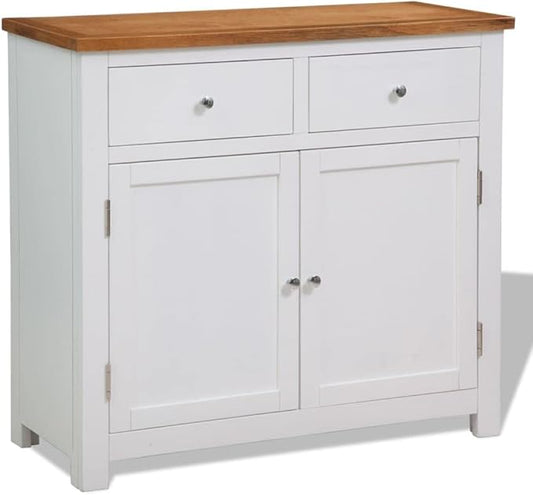 Solid Oak Wood Sideboard, 35.4"x13.2"x32.7", Brown & White Buffet Cabinet with Drawers, Storage for Kitchen Dining Room Dining Storage
