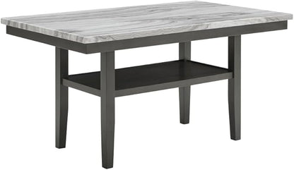 Counter Height Dining Table with Faux Marble Top and Storage Shelf for Kitchen Island Use