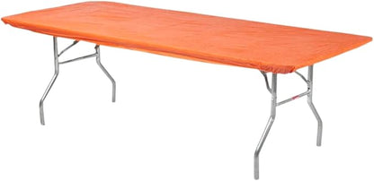 Kwik-Covers 10 Pack of Rectangular Plastic Table Covers - 6' Foot or 8' Foot Options - Indoor or Outdoor Fitted Table Covers (Table NOT Included) (Orange, 30" x 96" (8' ft))