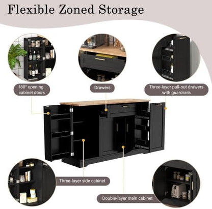 Bellemave Sideboard Buffet Cabinet with Drawer & Adjustable Shelves, Modern Kitchen Pantry with 3-Tier Pull-Out Rack, Coffee Bar Cabinet with Storage for Dining Room, Living Room, Kitchen (Black/54)