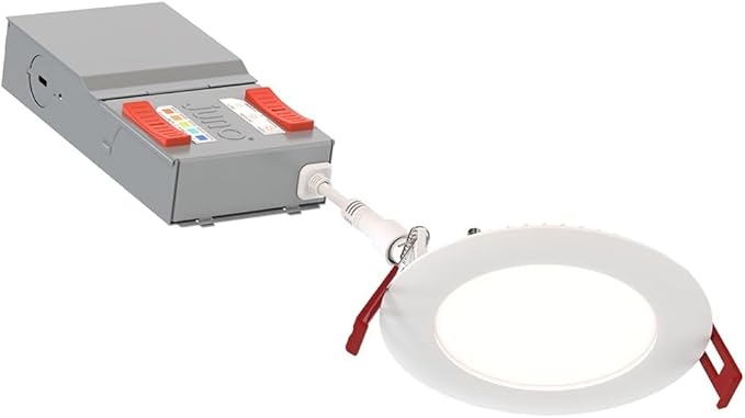 Juno LED Recessed Lights 4 Inch Round Baffle Wafer Downlight, 5-in-1 Switchable White Color Temperature, Adjustable Brightness, 120 Volts, 4-Inch Flat Trim, 1 Pack, Matte White