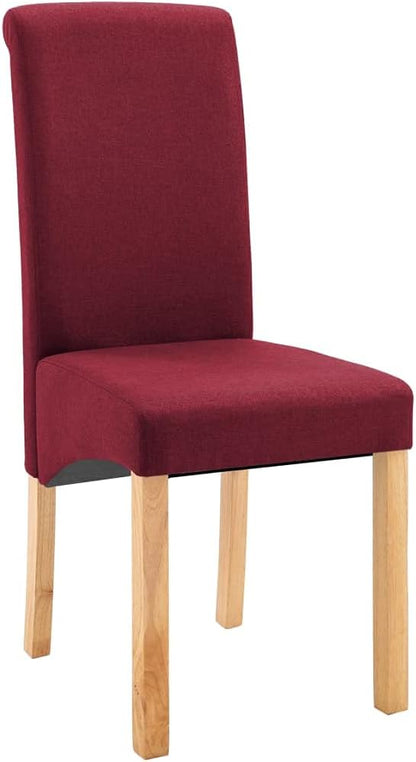 Modern Farmhouse Dining Chairs Set of 4 Red Fabric Upholstered Wooden Frame Accent Chairs for Kitchen Living Room Comfortable Furniture