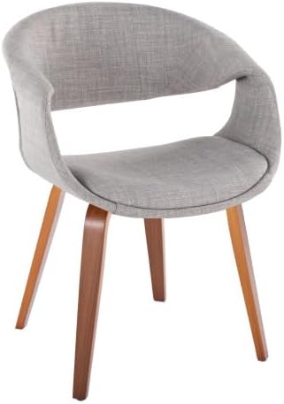Upholstered Dining Chairs Set of 2, Kitchen Island Chairs with Grey Fabric Seat and Walnut Bent Wood Legs for Dining Room Living Room Restaurant