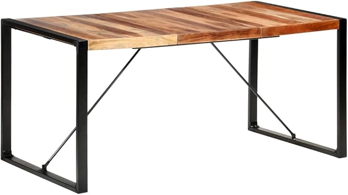 63 inch Dining Table Solid Acacia Wood Brown Rectangular Modern Industrial Style 6 Seater Easy Clean Kitchen & Dining Room Furniture
