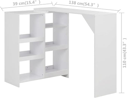 White Bar Table Counter Height Table Rectangular Large Engineered Wood with Moveable Shelf Modern Dining Furniture for Kitchen Island Home Bar