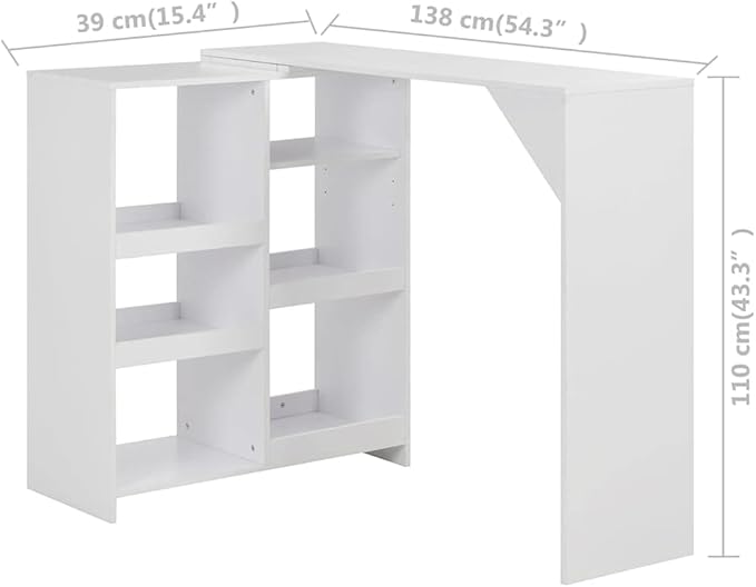 White Engineered Wood Large Rectangular Bar Table with Adjustable Shelf for Dining Room and Kitchen, Modern Contemporary Design, Durable Easy Clean Surface, Versatile Storage