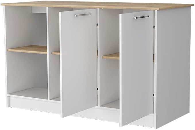 GOWE Mercury Kitchen Island with Spacious Countertop, Double Door Cabinets, and 2 Open Storage Shelves