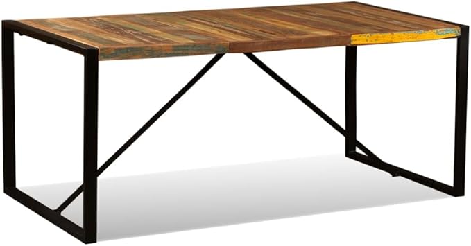 Industrial Dining Table 70.9" Solid Reclaimed Wood Multicolour Rectangular Kitchen Table Seats 6 People Powder-Coated Steel Frame Easy Assembly for Dining Room Small Apartment Loft