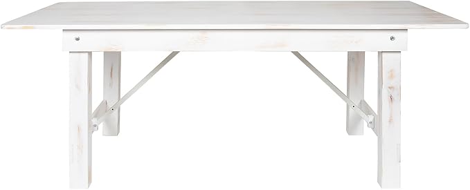 Flash Furniture HERCULES Series 7' x 40" Rectangular Antique Rustic White Solid Pine Folding Farm Table