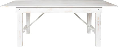 Flash Furniture HERCULES Series 7' x 40" Rectangular Antique Rustic White Solid Pine Folding Farm Table