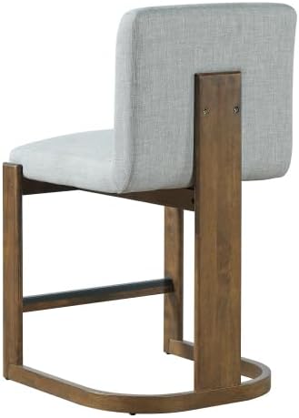 Bar Stools Set of 2, 24" Linen Upholstered Counter Height Barstools with Walnut-Finished Solid Rubberwood Legs, Comfortable Kitchen Island Chairs for Home Bar, Coffee Shop, Light Grey