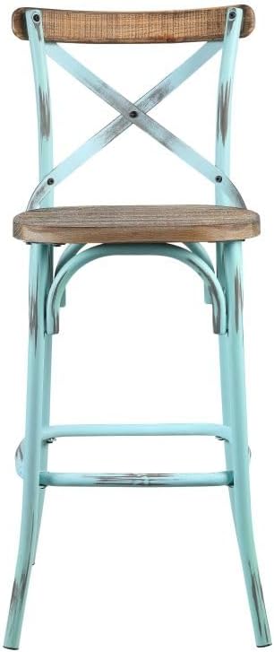 Bar Chair with High Backrest and Metal X Back Design for Kitchen Island or Home Bar