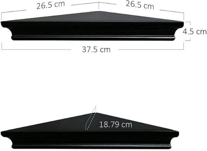 AHDECOR Black Floating Corner Shelves, Elegant Wall-Mounted Corner Shelf for Decorative Display and Storage in Any Room, Set of 2