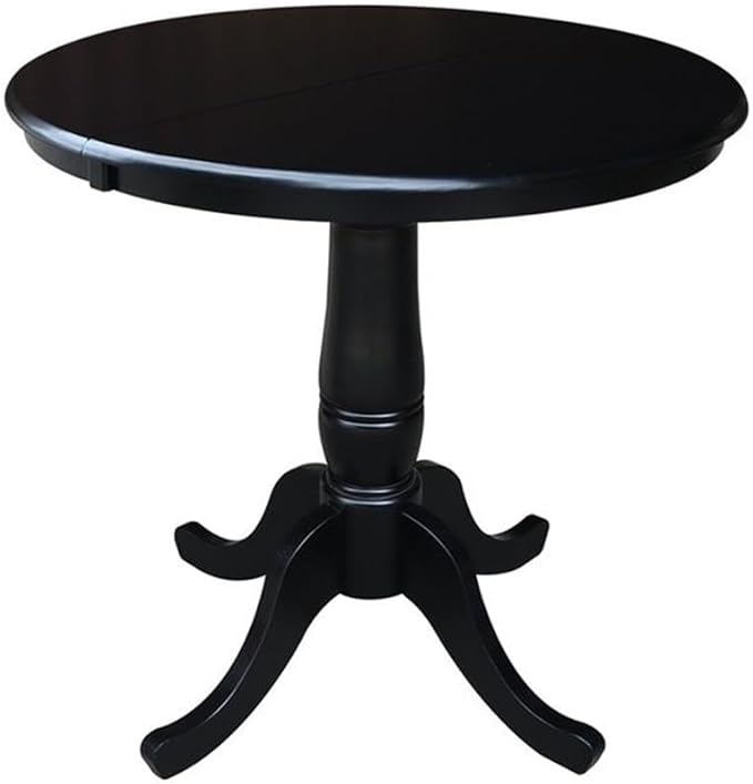 International Concepts 36-Inch Round Top Pedestal Table with 12-Inch Leaf, 30-Inch Standard Table Height, Black