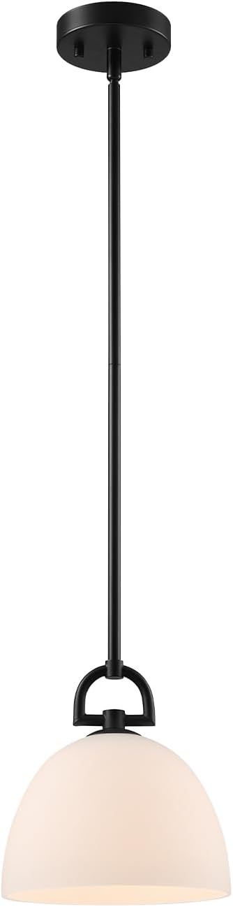 Globe Electric 1-Light Pendant Light, Matte Black, White Opal Glass Shade, Modern Transitional Ceiling Light for Kitchen, Dining, or Hallway