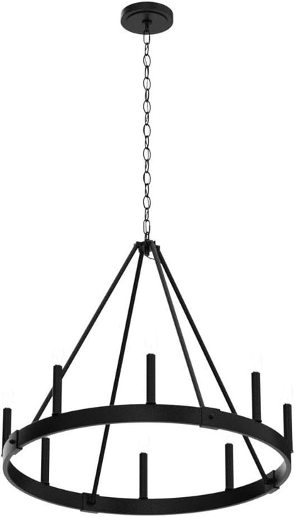 8 Lights Farmhouse Wagon Wheel Chandelier, D24" Black Round Chandeliers for Dining Room, Modern Industrial Kitchen Island Pendant Light Fixtures for Foyer Living Room Entryway Bedroom, E12 Socket