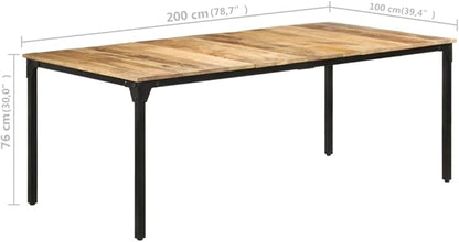 Industrial Dining Table 78.7"x39.4" Solid Mango Wood Rustic Brown Rectangular Kitchen & Dining Room Table Seats 6, Heavy-Duty Steel Legs, Easy Assembly for Living Room Bistro Office