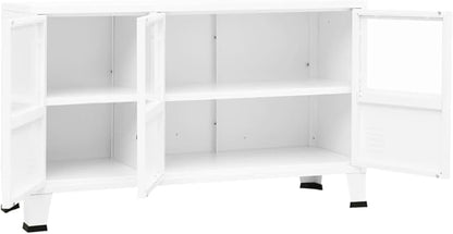 Sideboard White Metal and Glass Buffet Cabinet 41.3 x 24.4 x 13.8 in Modern Industrial Liquor Cabinet Coffee Bar for Living Room Dining Kitchen