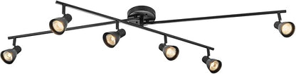 GLOBE Electric 64000168 51" 6-Light Adjustable Track Lighting, Matte Black, Center Swivel Bar, Moveable Outer Bars, Pivoting Track Heads, Ceiling Light, Home Improvement