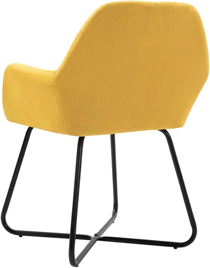 Modern Accent Chair Set of 2 Yellow Fabric Dining Chairs with Steel Legs for Kitchen Dining Room Living Room Bedroom Furniture