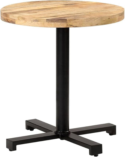 Round Bistro Dining Table, Natural Mango Wood Top and Black Powder-Coated Iron Legs, 27.6 inch Kitchen Counter Bar, Dinner Seating for