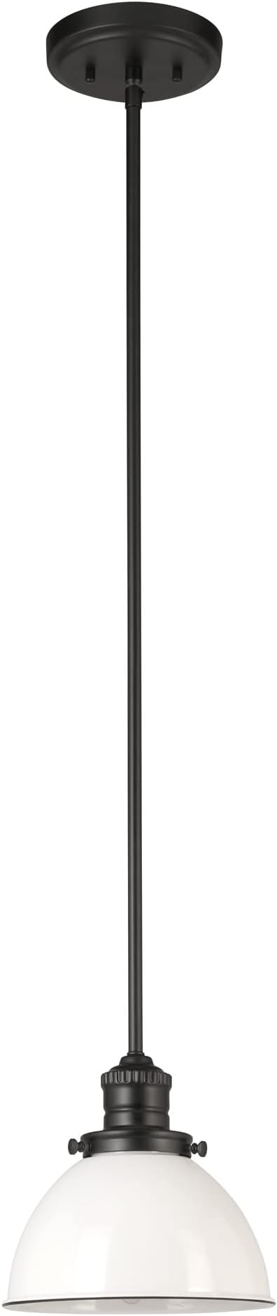 Design House Savannah Rustic Farmhouse Pendant Light, Dimmable, Matte Black, White Metal Shade, 8 in x 8 in x 57.63 in, 588327
