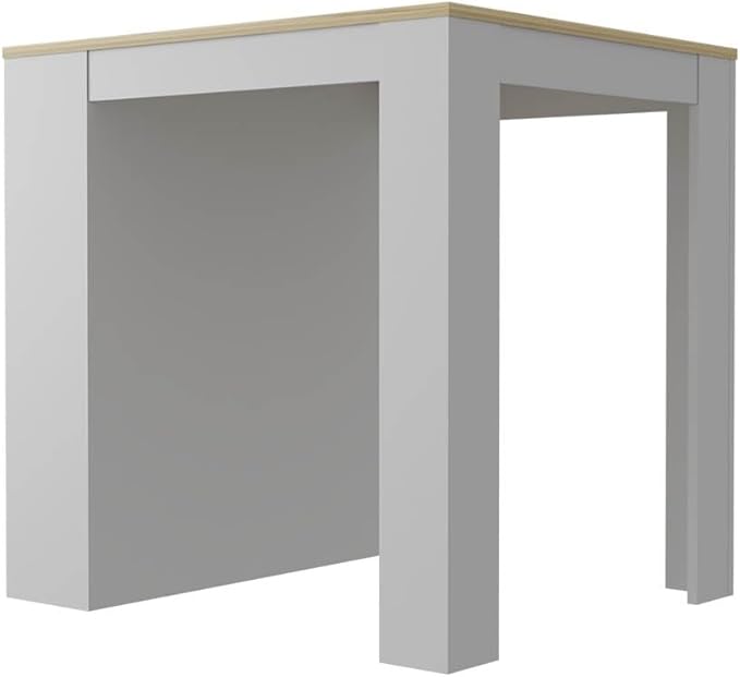 Kitchen Counter Dining Table with 2 Legs and 3 Open Side Shelves Modern Elegant Auxiliary Dining Table for Storage Practical(White)