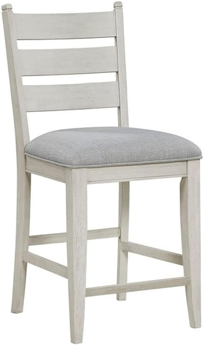 Pemberly Row Counter Height Chairs - Set of 2, Gray Upholstered Textured Seats, Weathered White Solid Wood Frame, Rustic Style for Kitchen Islands or Bar Areas, 250lb Capacity, 19x17.5x25 in