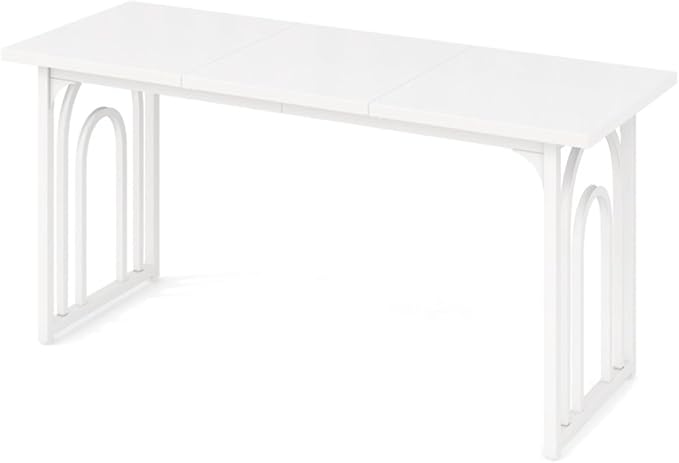 White 63" Rectangular Dining Table with Adjustable Foot Pads for Stability & Small Spaces, Narrow Kitchen Table, Space Saving Dining Tables, Kitchen Island Tables Stable Dining Table