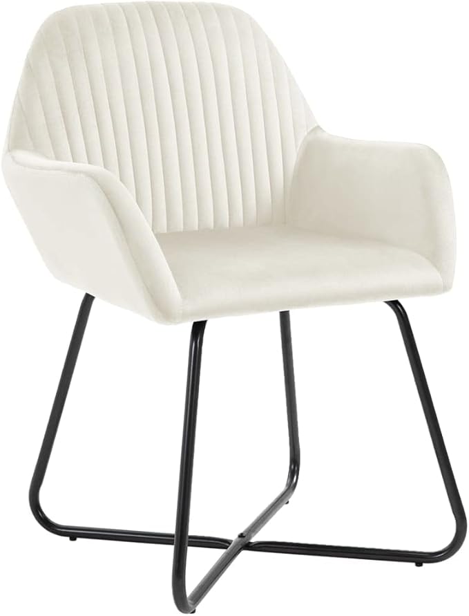 Modern Dining Chairs Set of 2 Cream Velvet Upholstered Accent Chairs with Sturdy Steel Legs for Kitchen Living Room Farmhouse Decor