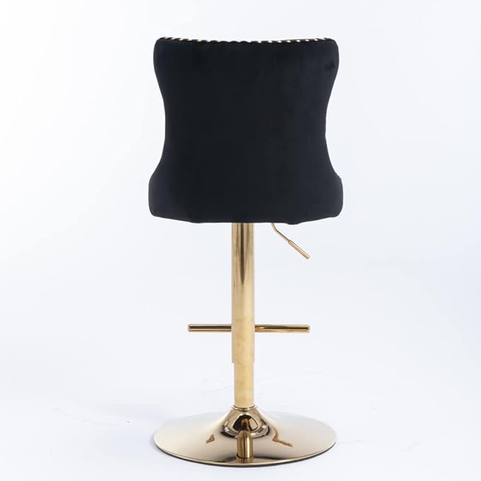 Premium Velvet Upholstered Swivel Bar Stool with Adjustable Height and Tufted Backrest for Kitchen Island, Home Bar, and Dining Space (Black + Velvet + Foam-1)
