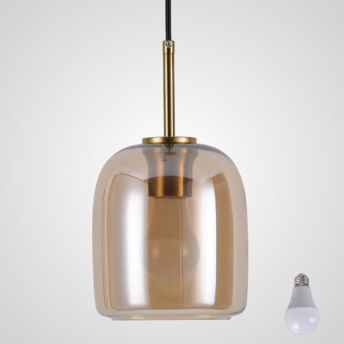 Amber Pendant Lights Kitchen Island - Small Size Hanging Light Fixture - Includes E26 Bulb
