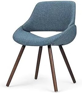 SIMPLIHOME Malden Dining Chairs - Upholstered Bentwood Frame and Woven Fabric Kitchen Chair in Denim Blue, Modern Dining Room Seating with Curved Contoured Back, Walnut Veneer Legs and Padded Seat