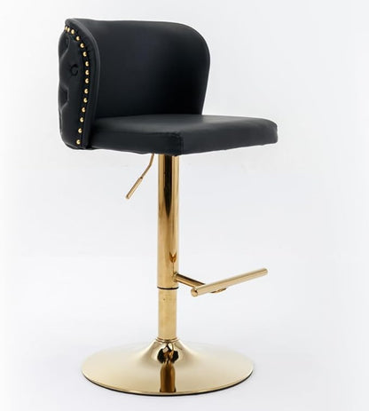 Modern Swivel Bar Stool with Adjustable Height and Tufted Backrest – PU Upholstered Dining Chair for Kitchen Island and Home Pub (Black + PU Leather + Foam)