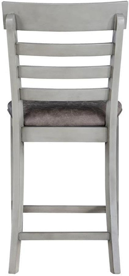 BOWERY HILL Wood 7-Piece Dining Set, Stone Gray and Charcoal Finish, 80 in Table with Faux Leather Chairs and Bench, Server with Glass Doors, Storage Cabinet, for Dining Room or Kitchen