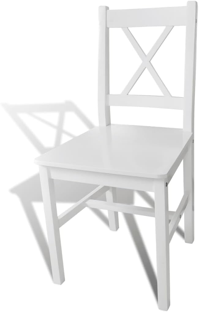 White Pinewood Dining Chairs Set of 2 Farmhouse Modern Accent Chairs for Kitchen Dining Room Living Room