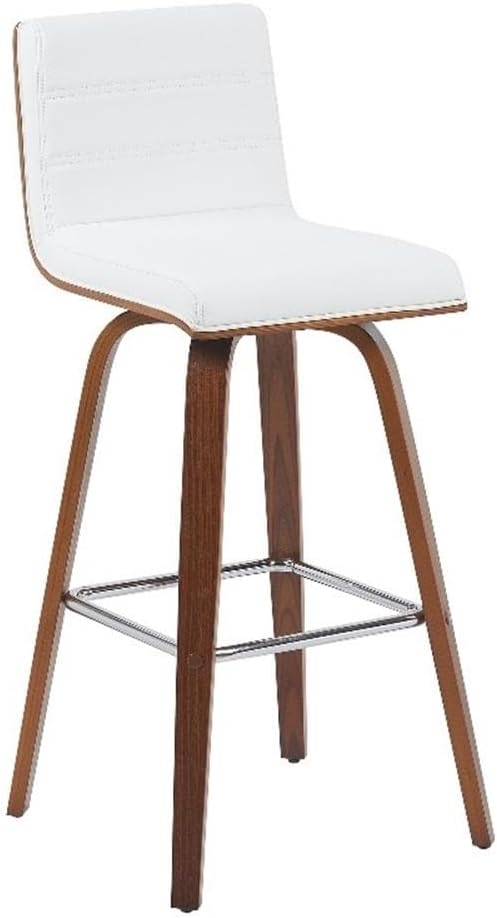 Vienna Modern Swivel Bar Height Stool with Snow White Faux Leather Seat and Walnut Finished Wood Frame Set of 3