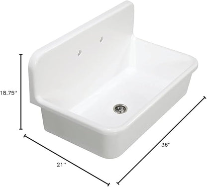 Kingston Brass GKTA3620198 Arcticstone 36-Inch Solid Surface Top-Mount Kitchen Sink with Backsplash, Matte White