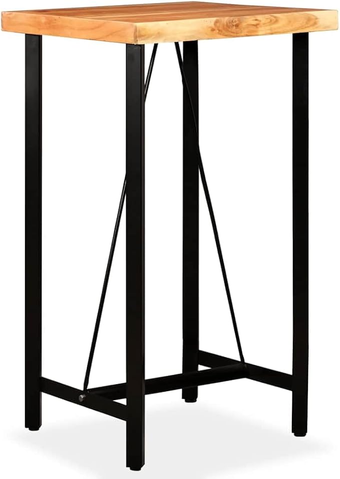 Bar Table Brown 23.6x23.6x42.1 in Solid Acacia Wood & Steel Industrial High Top for Dining Room Kitchen Small Spaces 2 Person